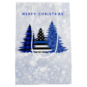 警察クリスマスシンブルーラインプレイドグリッターツリー ミディアムペーパーバッグ (裏面)