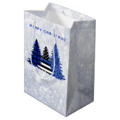 警察クリスマスシンブルーラインプレイドグリッターツリー ミディアムペーパーバッグ (裏面アングル)