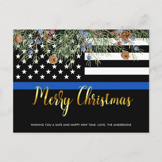 警察クリスマスシンブルーライン法執行H シーズンポストカード (正面)