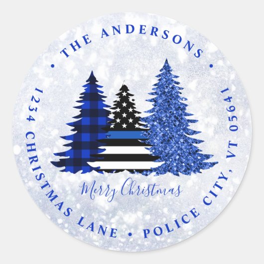 警察クリスマスブループレイドグリッター差出人住所 ラウンドシール (正面)