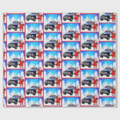 警察サンタポリス車の冬のシーンのクリスマス ラッピングペーパー (フラット)