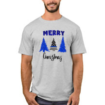 警察シンブルーラインクリスマスツリーTシャツ