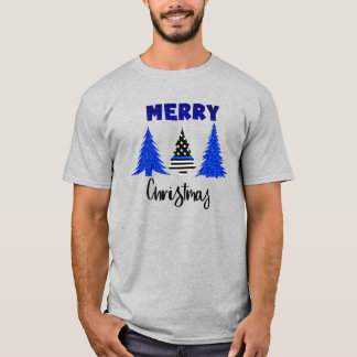 警察シンブルーラインクリスマスツリーTシャツ Tシャツ