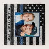 警察シンブルーライン写真アメリカ国旗のモノグラム ジグソーパズル (横)