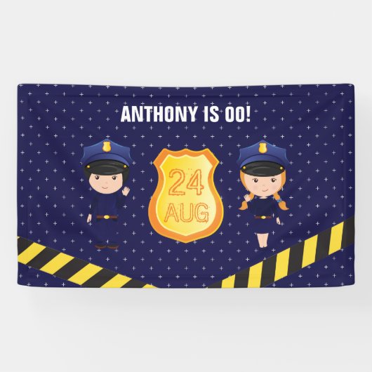 警察テーマの誕生日パーティー オーダーメイド 横断幕 (横)