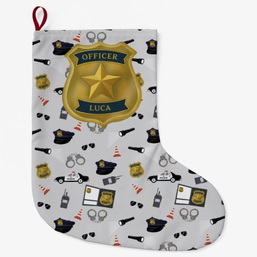 警察テーマ 警官 名前 ラージクリスマスストッキング (正面)