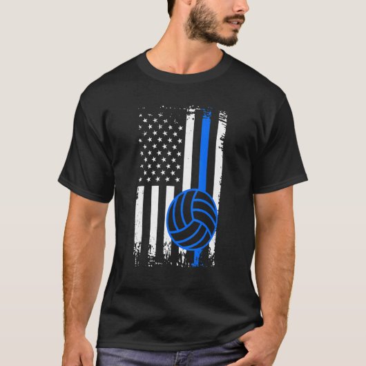 警察バレーボール選手愛国米国国旗 Tシャツ (正面)