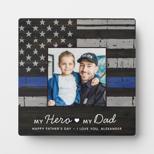 警察パパシンブルーラインカスタム写真父の日 フォトプラーク (正面)