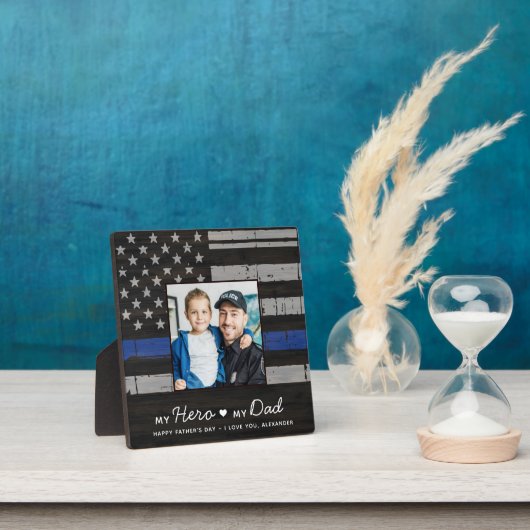 警察パパシンブルーラインカスタム写真父の日 フォトプラーク (インサイチュ)