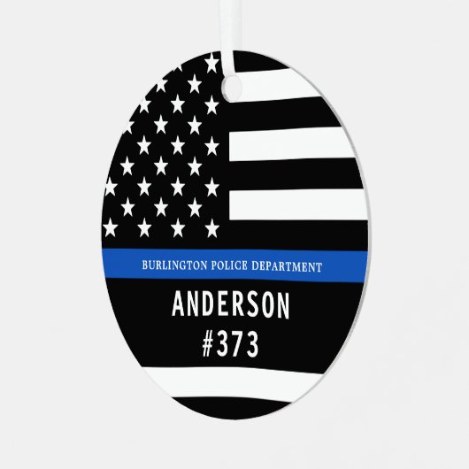 警察パーソナライズされたの細いブルーライン法執行機関 メタルオーナメント (正面左)
