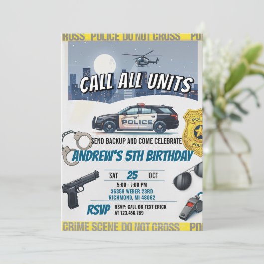 警察パーソナライズされた誕生日会 招待状 (スタンド正面)