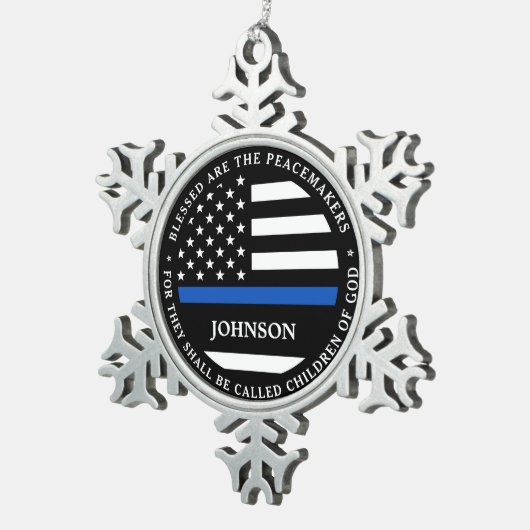 警察パーソナライズされた警賛美官Thin Blue Line スノーフレークピューターオーナメント (右)