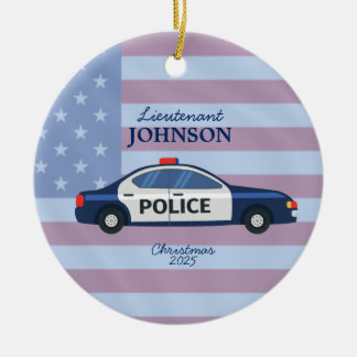 警察パーソナライズされた車のクリスマスオーナメント セラミックオーナメント