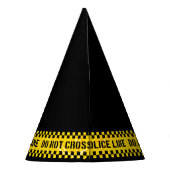 警察パーティーの装飾に使える黄色の「立ち入り禁止」テープ パーティーハット (裏面)