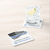 警察パーティーの青い線フラグおめでとう スクエアペーパーコースター (インサイチュ)