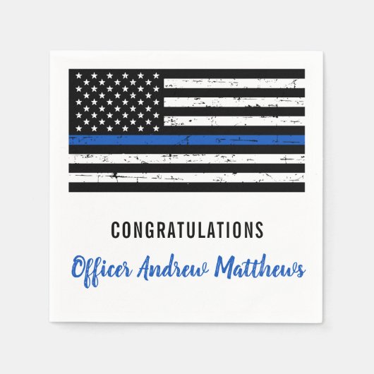 警察パーティーシン・ブルー・ラインおめでとう スタンダードカクテルナプキン (正面)
