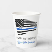 警察パーティー退職青い細線フラグ 紙コップ (裏面)