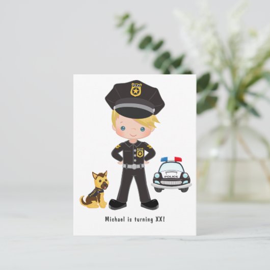 警察パーティー テーマの招待状 ポストカード (スタンド正面)