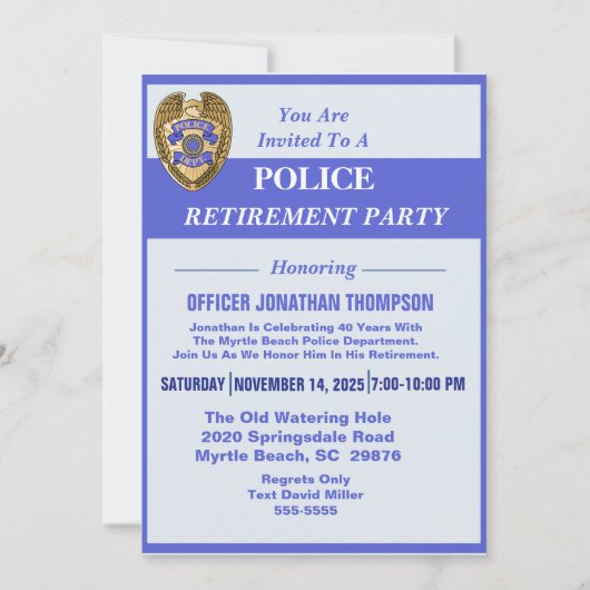 警察ブルーラインとバッジの引退 招待状 (正面)