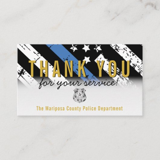 警察ブルーラインアメリカ国旗金ゴールドありがとう 名刺 (正面)