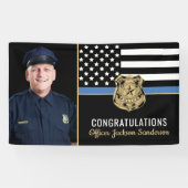 警察ブルーライン国旗のおめでとう写真退職 横断幕 (横)