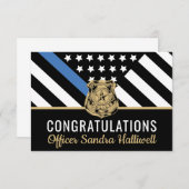 警察ブルーライン国旗の引退おめでとう サンキューカード (正面/裏面)