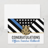 警察ブルーライン国旗の引退おめでとう サンキューカード (正面/裏面)