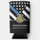 警察ブルーライン国旗の引退おめでとう スリム缶クーラー (正面)