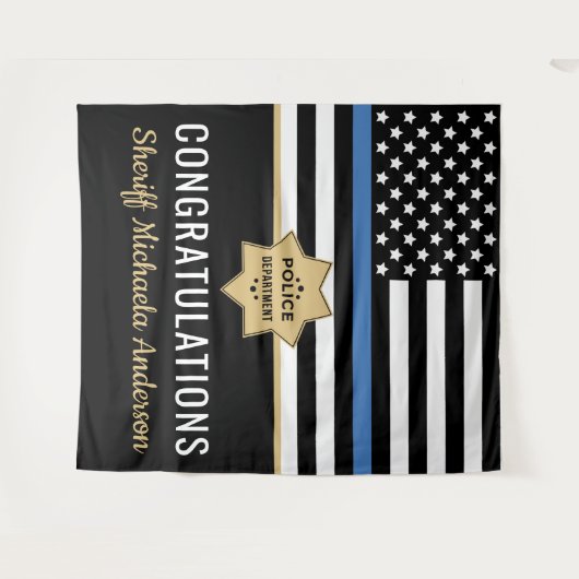 警察ブルーライン国旗の引退おめでとう タペストリー (正面(横))