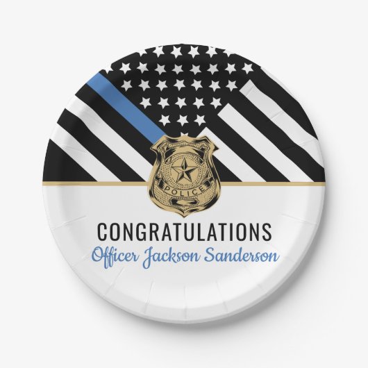 警察ブルーライン国旗の引退おめでとう ペーパープレート (正面)
