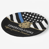 警察ブルーライン旗退職祝い ペーパープレート (アングル)