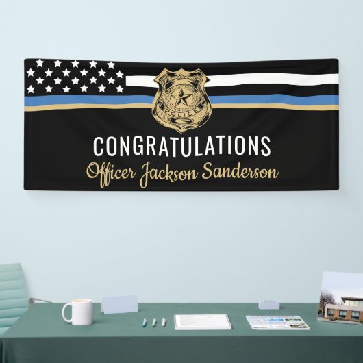 警察ブルーライン旗退職祝い 横断幕 (トレードショー)