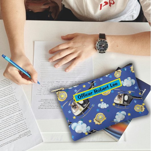 警察ヘリコプターとK-9ユニットおもしろいかわいい アクセサリーポーチ