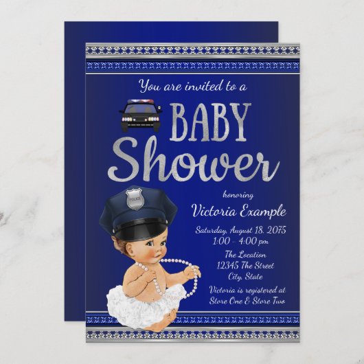 警察ベビーシャワー招待状女子警察 招待状 (正面/裏面)