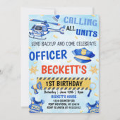 警察ボーイ1歳の誕生日パーティー 招待状 (正面)