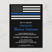 警察モダン役退職細いブルーライン インビテーションポストカード (正面)