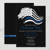 警察モダン退職パーティー薄い青い線のフラグ 招待状 (正面/裏面)