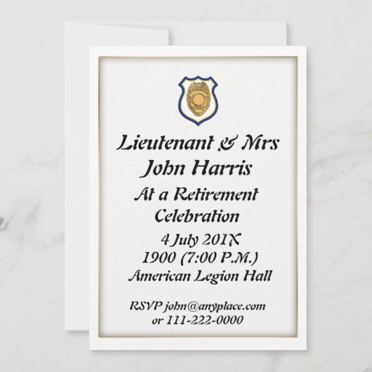 警察中尉退職のお誘い 招待状 (裏面)