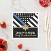 警察保安官の退職金の細い青い線のフラグ スタンダードカクテルナプキン (インサイチュ)