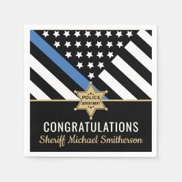 警察保安官の退職金の細い青い線のフラグ スタンダードカクテルナプキン