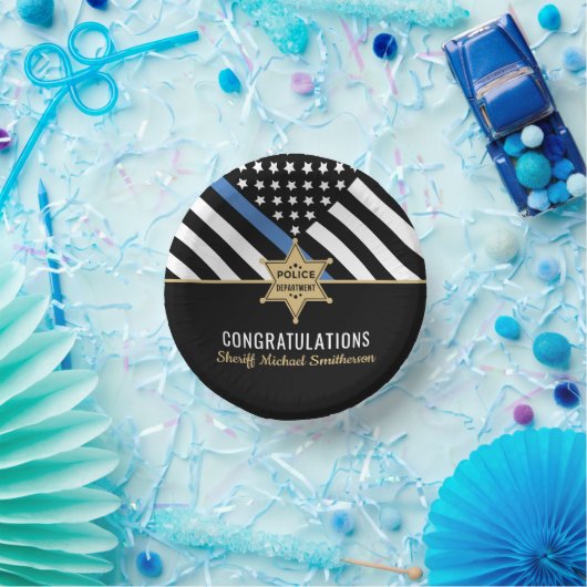 警察保安官の退職金の細い青い線のフラグ ペーパーボウル (パーティー)