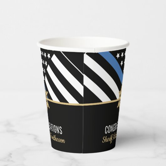 警察保安官の退職金の細い青い線のフラグ 紙コップ (右)