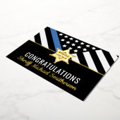 警察保安官退職青色線おめでとうカード 箔招待状 (回転した状態)