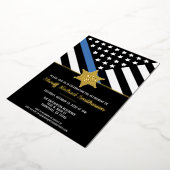 警察保安官退職Thin Blue Lineフラグ 箔招待状 (回転した状態)