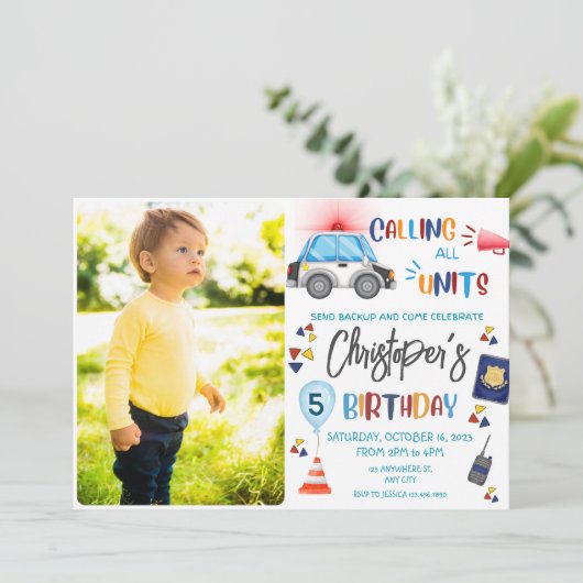 警察写真招待状誕生会 招待状 (スタンド正面)