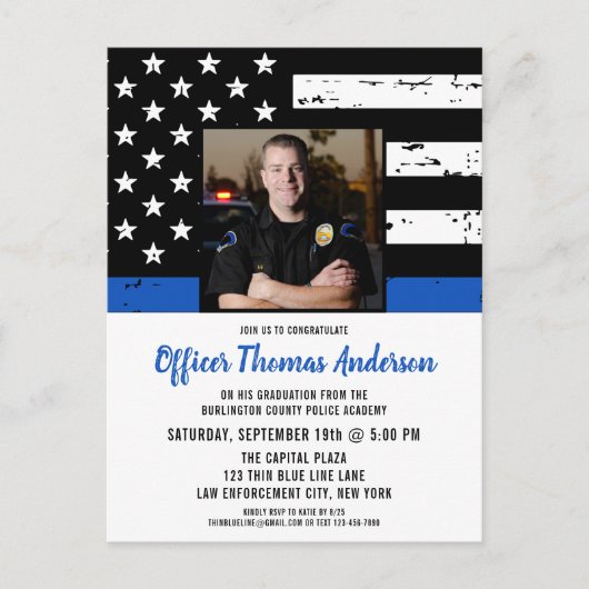 警察卒業シンブルーライン法執行機関 インビテーションポストカード (正面)