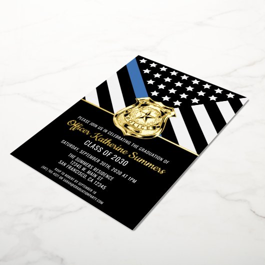 警察卒業シンブルーライン法執行機関 箔招待状 (回転した状態)