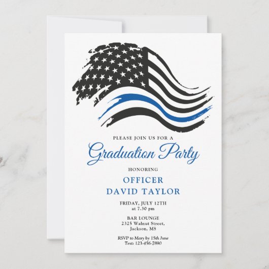 警察卒業パーティーの細いブルーライン国旗 招待状 (正面)