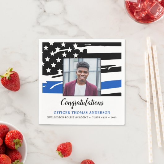 警察卒業パーティー写真シンブルーライン スタンダードカクテルナプキン (インサイチュ)