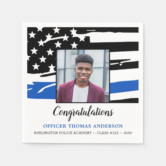 警察卒業パーティー写真シンブルーライン スタンダードカクテルナプキン (正面)